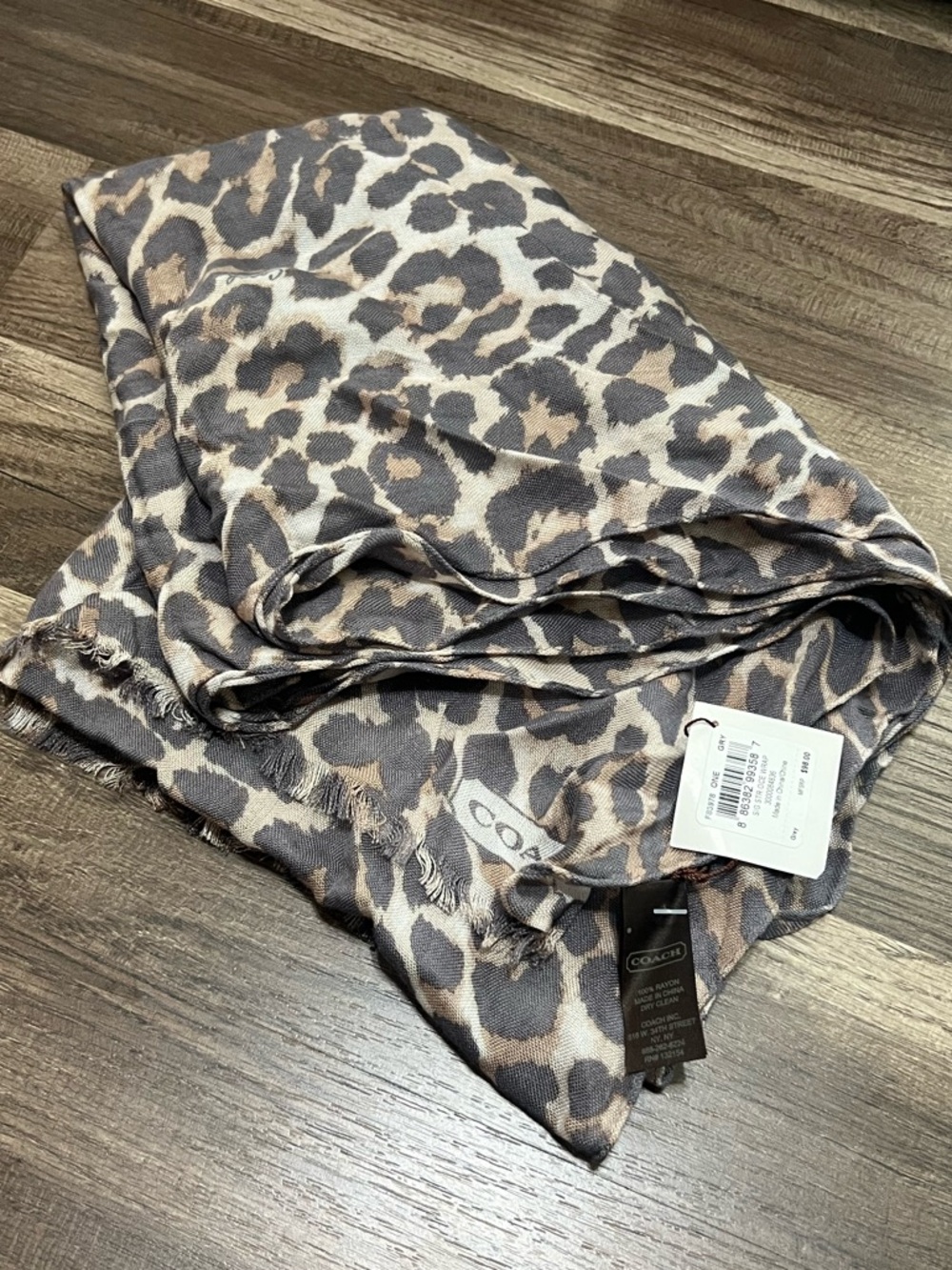 NWT Coach F83978 Signature Leopard Print Wrap Scarf in Brown & Gray - Picture 1 of 8